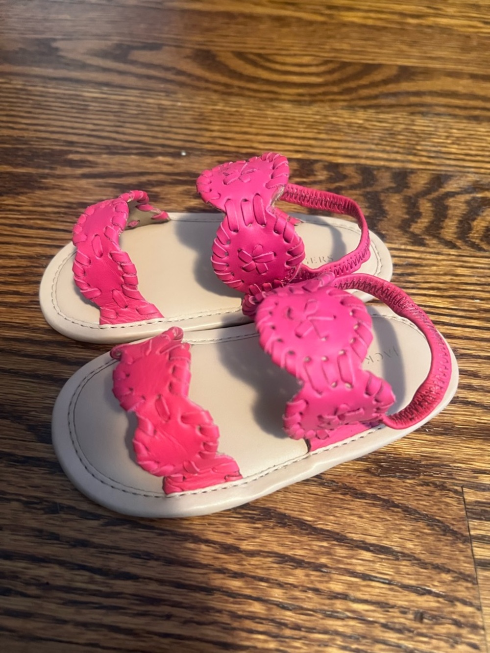 Jack Rogers Hot Pink Leather Toddler Sandals with Cutout Medallions